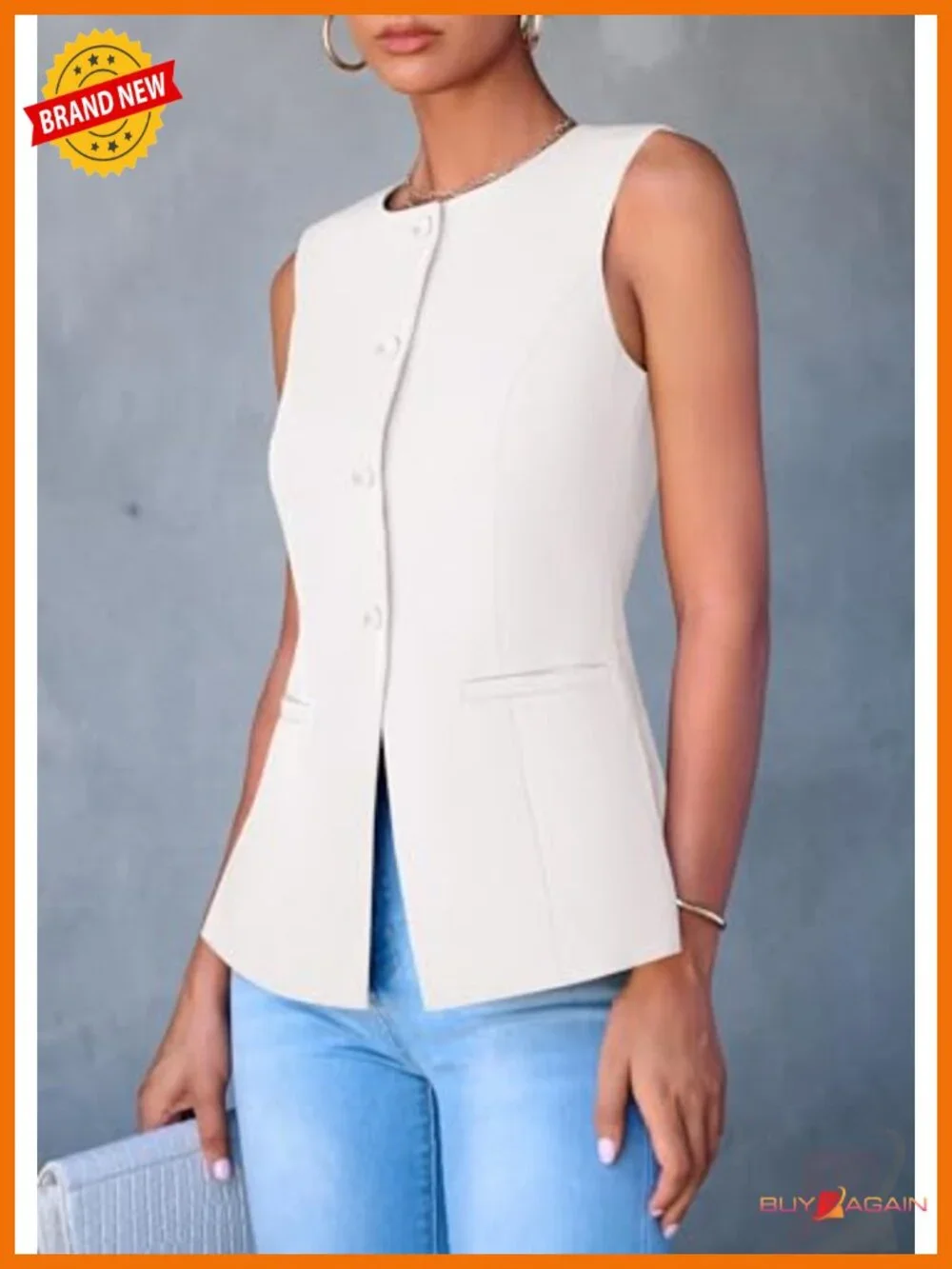 Women Sleeveless Suit Vest Blazer Button Down Work Tops Office Business Casual - Picture 3 of 6